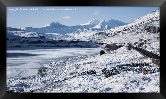 Snowdon Horseshoe in Winter Snowdonia Panorama Framed Print by Pearl Bucknall