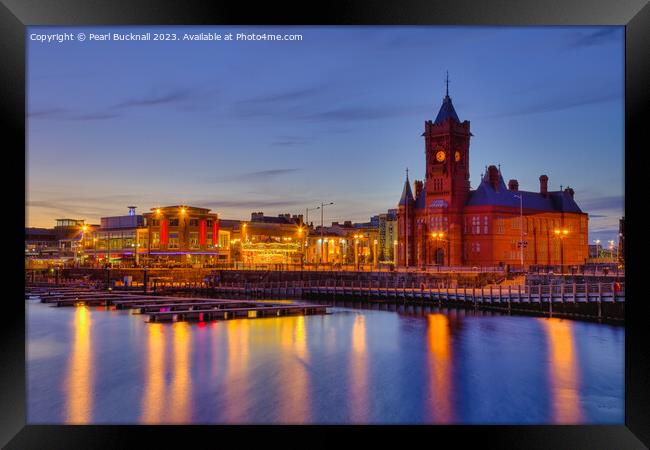 Wales Cardiff Bay Waterfront Night Scene Framed Print by Pearl Bucknall