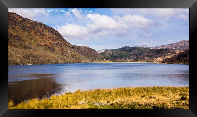 Llyn Dinas Lake Snowdonia Wales pano Framed Print by Pearl Bucknall