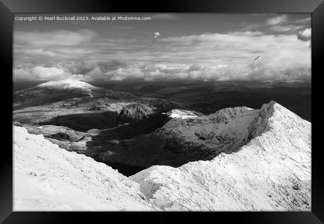 Winter Snow on Y Lliwedd Mountain in Snowdonia mon Framed Print by Pearl Bucknall