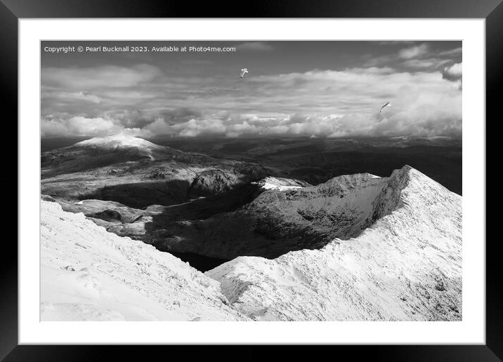 Winter Snow on Y Lliwedd Mountain in Snowdonia mon Framed Mounted Print by Pearl Bucknall