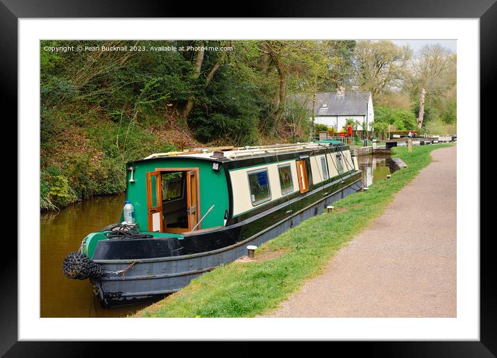 Monmouthshire and Brecon Canal Narrow Boat Framed Mounted Print by Pearl Bucknall