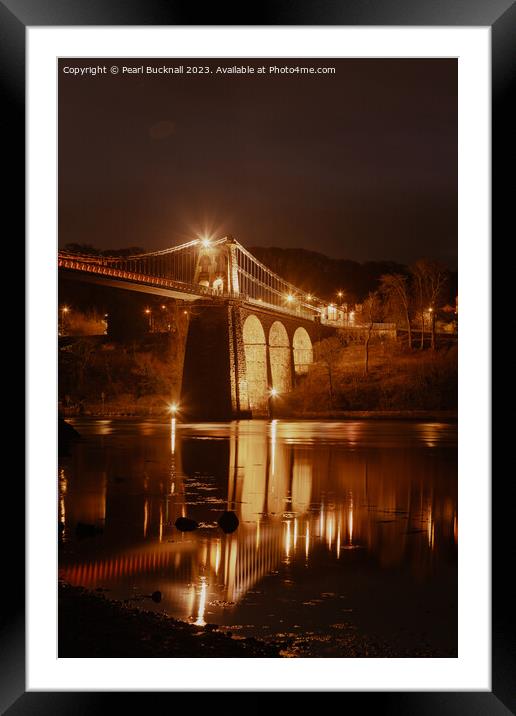 Anglesey Menai Bridge at Night Framed Mounted Print by Pearl Bucknall
