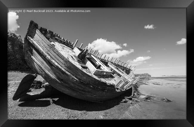 Traeth Dulas Ship Wreck Anglesey in Monochrome Framed Print by Pearl Bucknall