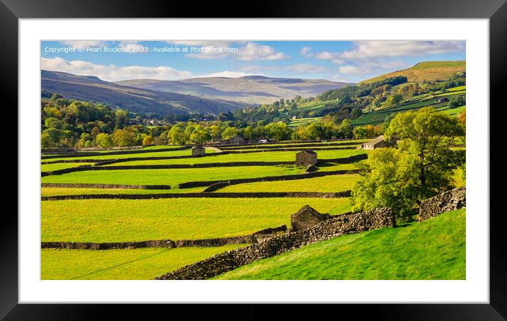 Swaledale Yorkshire Dales English Countryside pano Framed Mounted Print by Pearl Bucknall