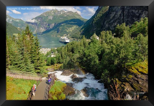 Geiranger Fjord and Waterfall Norway Framed Print by Pearl Bucknall