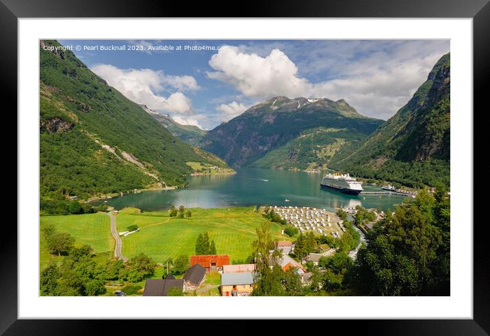 Geiranger Fjord and Village Norway Framed Mounted Print by Pearl Bucknall