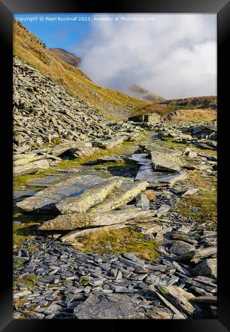 Slate Quarry on Miners Track in Snowdonia Framed Print by Pearl Bucknall