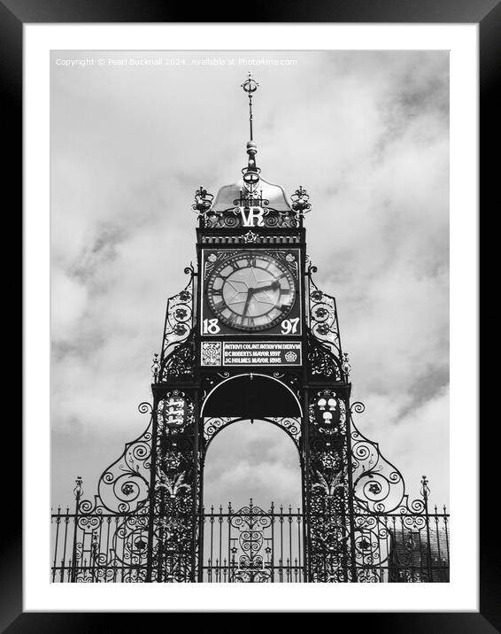 Eastgate Clock Chester Cheshire Black and White Framed Mounted Print by Pearl Bucknall