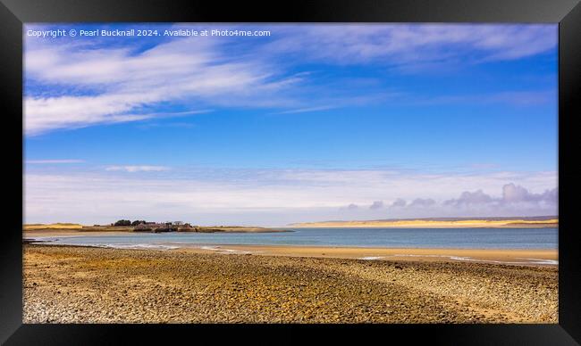 Tranquil Sandy Beach Menai Strait Coast Framed Print by Pearl Bucknall