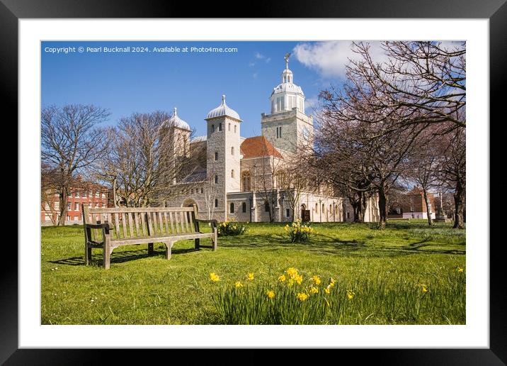 Portsmouth Cathedral Hampshire in Spring Framed Mounted Print by Pearl Bucknall
