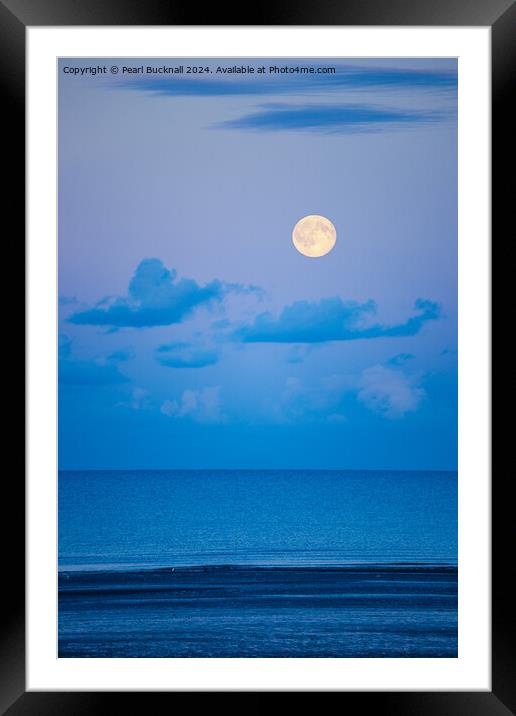 Full Moon Rising in the Sky over a Seascape Framed Mounted Print by Pearl Bucknall