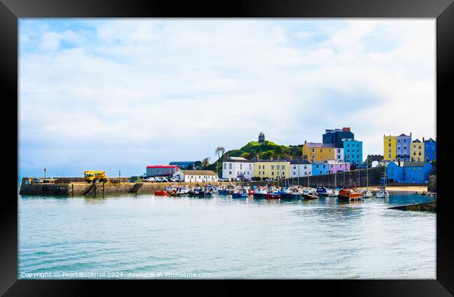 Colourful Tenby Harbour in Pembrokeshire Wales Framed Print by Pearl Bucknall