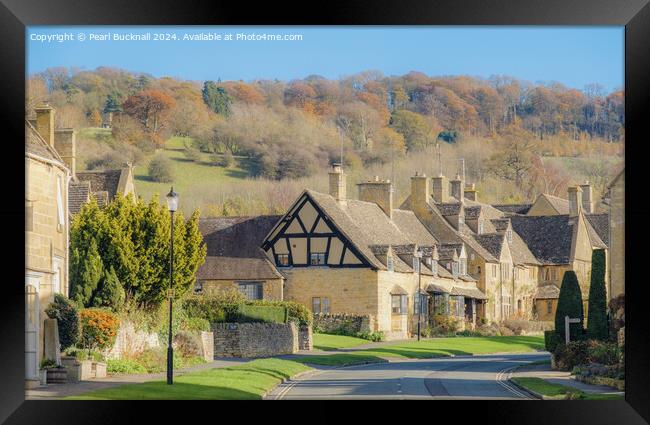 Cotswolds Cottages in Broadway in Autumn Framed Print by Pearl Bucknall