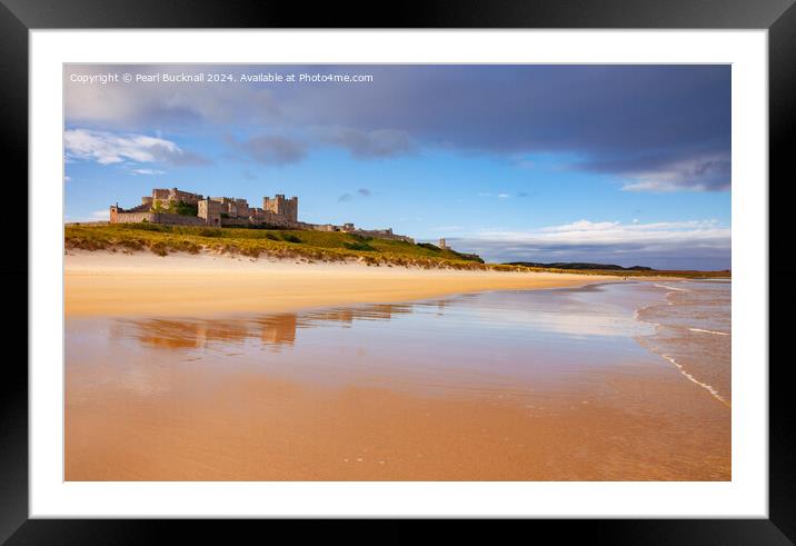 Bamburgh Castle and Beach Northumberland Framed Mounted Print by Pearl Bucknall