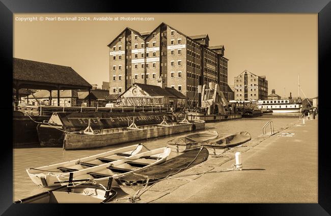 National Waterways Museum Gloucester Docks sepia Framed Print by Pearl Bucknall