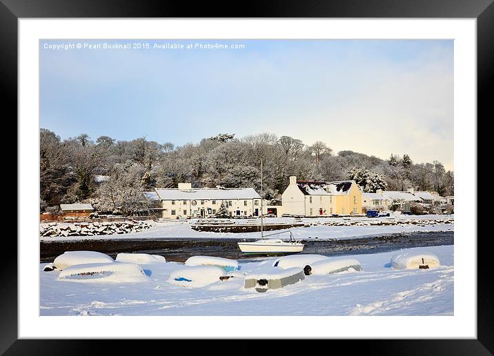 Snow in Red Wharf Bay Anglesey Framed Mounted Print by Pearl Bucknall