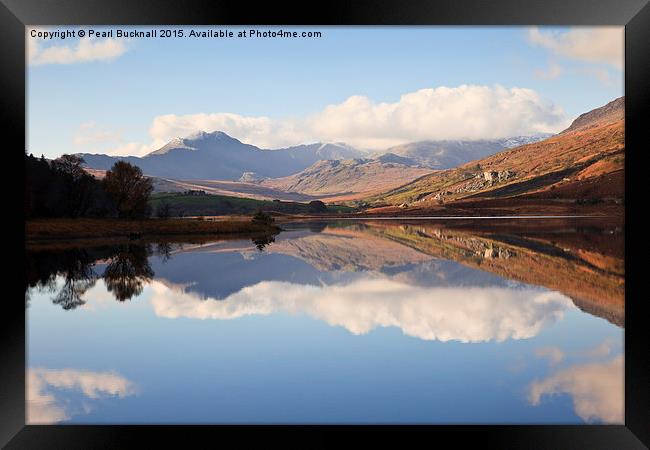 Snowdon Horseshoe Reflections in Llynnau Mymbyr  Framed Print by Pearl Bucknall