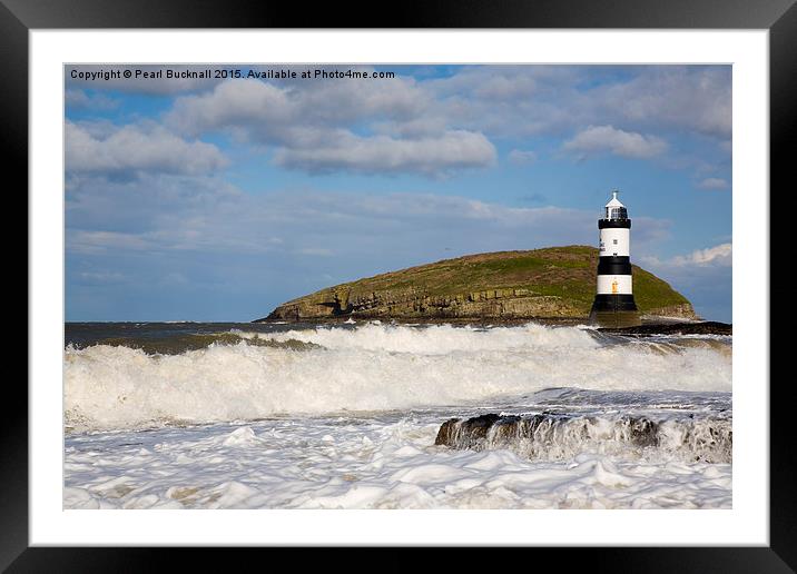 Penmon Lighthouse in Rough Seas off Anglesey Framed Mounted Print by Pearl Bucknall