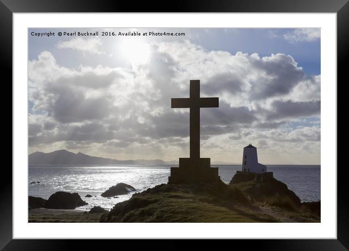 Llanddwyn Cross and Twr Mawr Silhouette Anglesey Framed Mounted Print by Pearl Bucknall