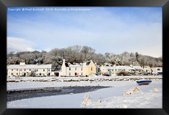 Snow in Red Wharf Bay Harbour Framed Print by Pearl Bucknall