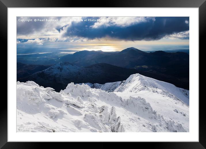 Snow on Snowdon South Ridge Framed Mounted Print by Pearl Bucknall