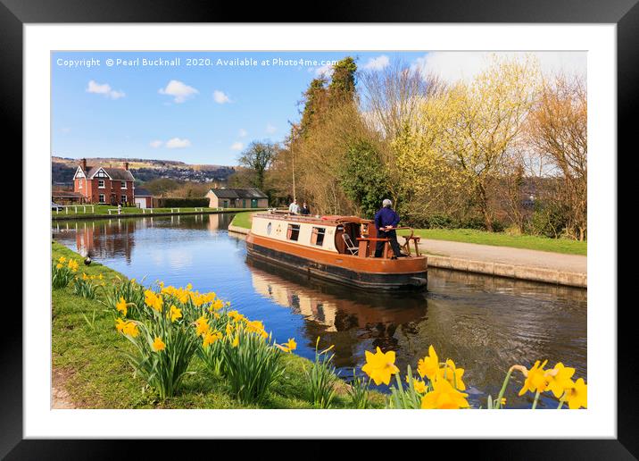 Llangollen Canal Boat in Spring Framed Mounted Print by Pearl Bucknall