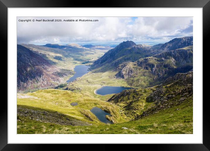 Ogwen Valley Lakes and Mountains Framed Mounted Print by Pearl Bucknall