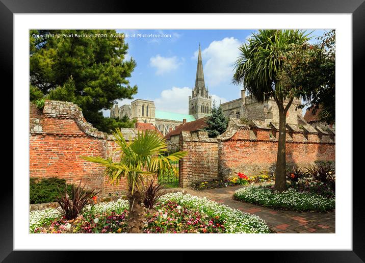 Chichester Cathedral from Bishop's Palace Garden Framed Mounted Print by Pearl Bucknall