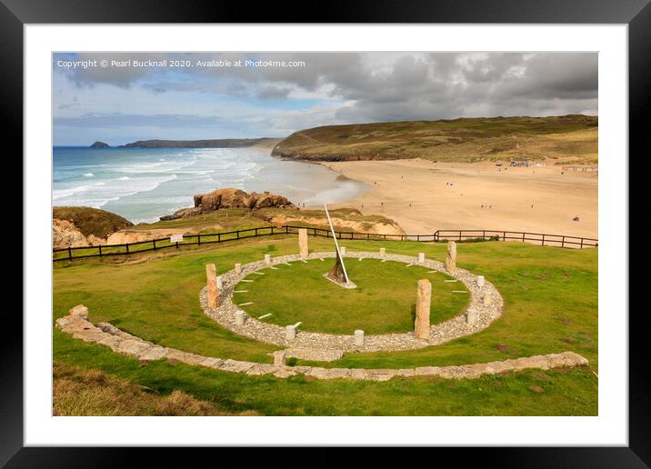 Perran Beach and Sundial Cornwall Framed Mounted Print by Pearl Bucknall