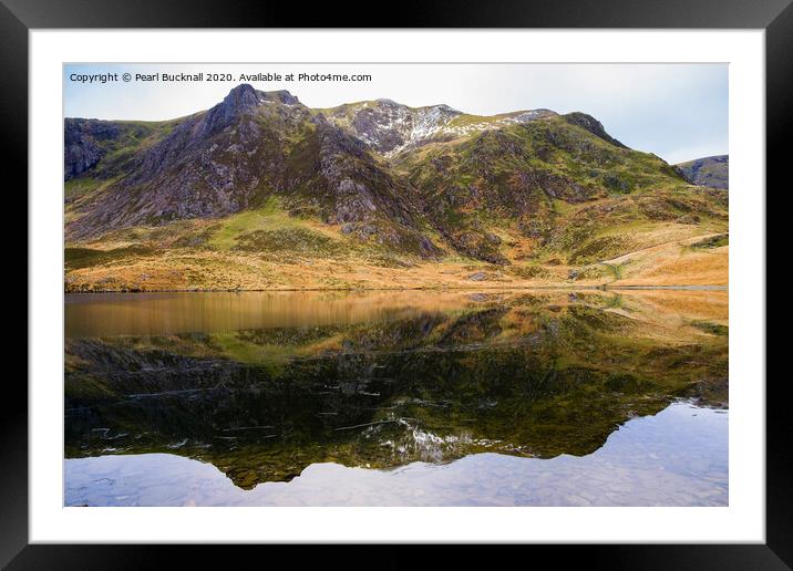 Llyn Idwal Lake Reflecting Y Garn in Snowdonia Framed Mounted Print by Pearl Bucknall