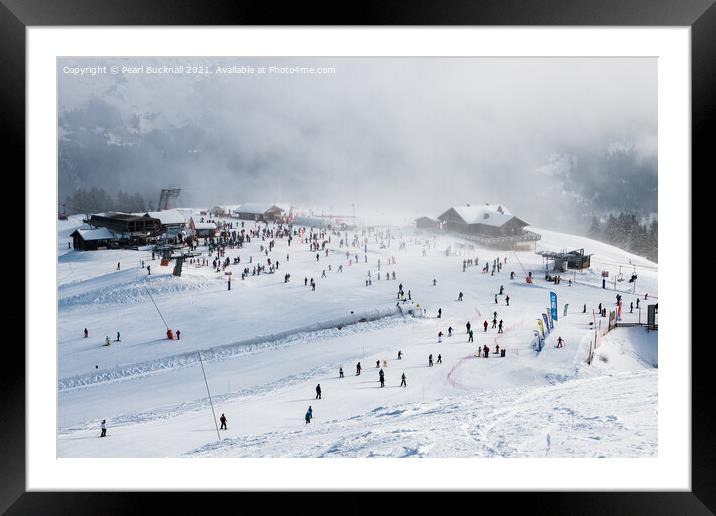 Skiing at Samoens-Morillon ski area France Framed Mounted Print by Pearl Bucknall