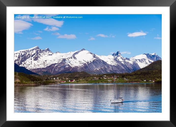 Arhaugfjorden Fjord and Snowy Mountains Norway Framed Mounted Print by Pearl Bucknall