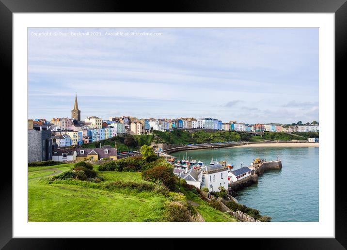 Tenby Seafront from Castle Hill Pembrokeshire Framed Mounted Print by Pearl Bucknall