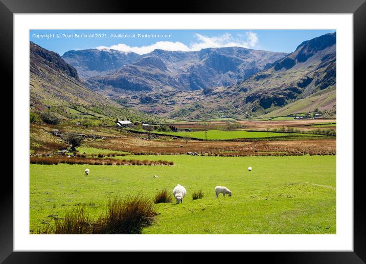 Nant Ffrancon Valley View to Glyders in Snowdonia Framed Mounted Print by Pearl Bucknall