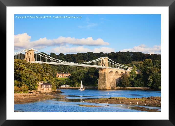 Sailing under Menai Bridge Anglesey Framed Mounted Print by Pearl Bucknall