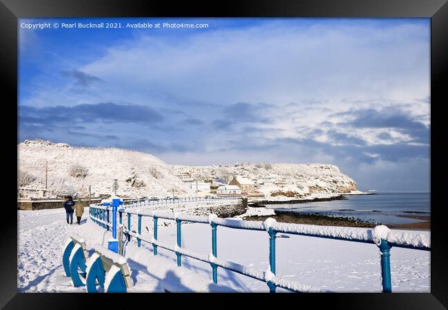 Snow on Benllech Seafront Framed Print by Pearl Bucknall