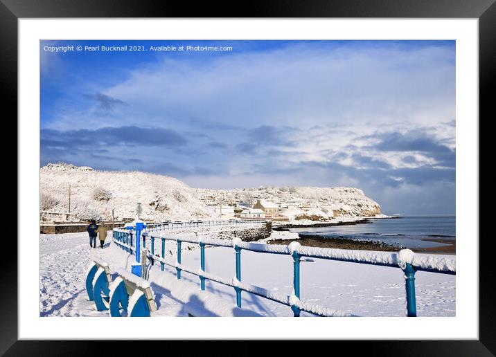 Snow on Benllech Seafront Framed Mounted Print by Pearl Bucknall