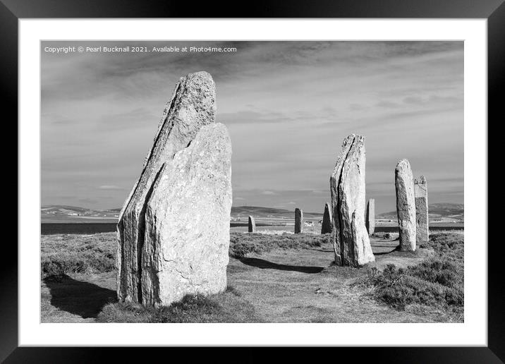 Ring of Brodgar Orkney Scotland UK Black and White Framed Mounted Print by Pearl Bucknall