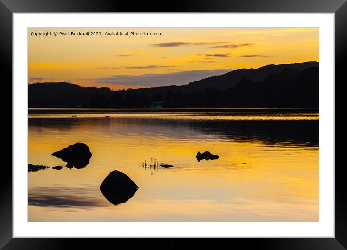 Golden Sunset on Coniston Water Lake District Framed Mounted Print by Pearl Bucknall