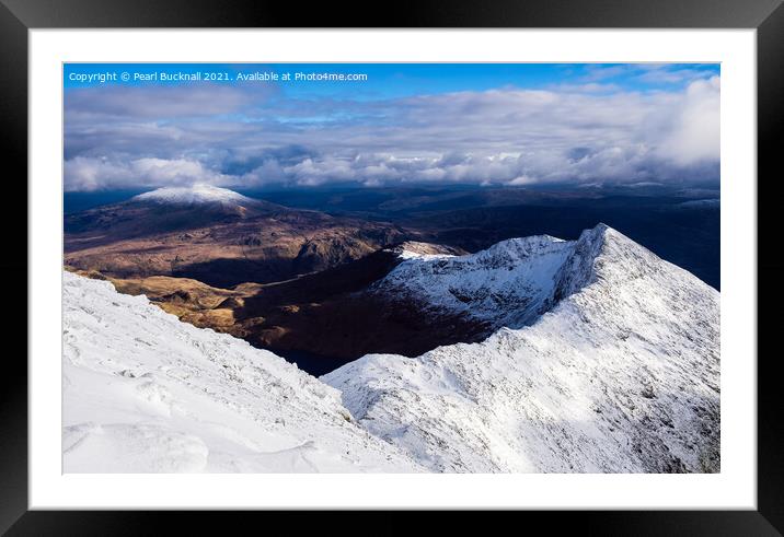 Winter Snow on Y Lliwedd Mountain in Snowdonia Framed Mounted Print by Pearl Bucknall