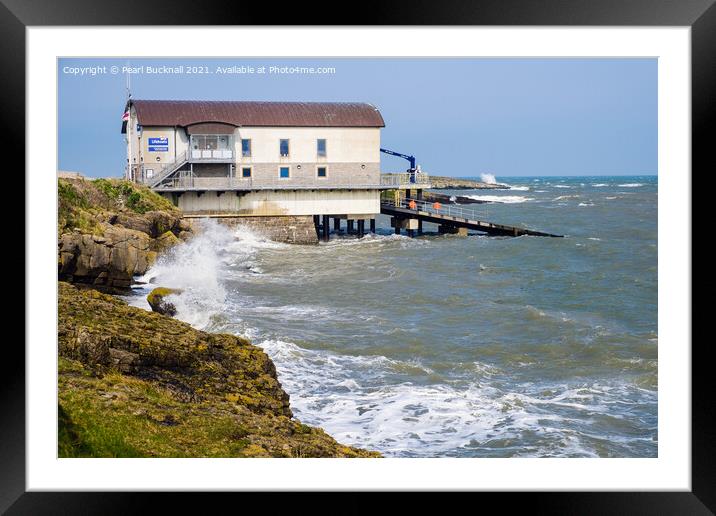 Moelfre Lifeboat Station in Choppy Seas Anglesey Framed Mounted Print by Pearl Bucknall