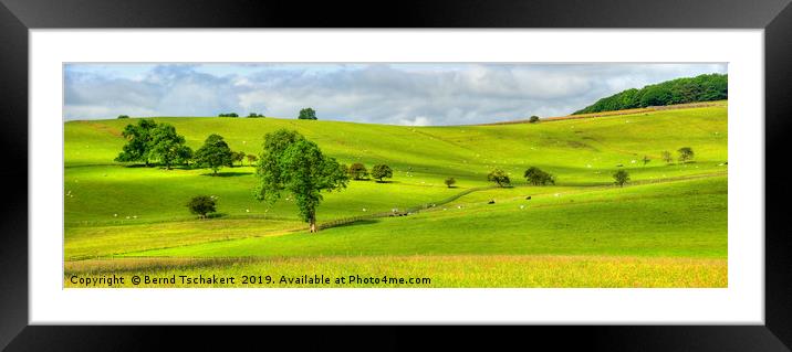 Yorkshire Dales hills and pasture, England, UK Framed Mounted Print by Bernd Tschakert
