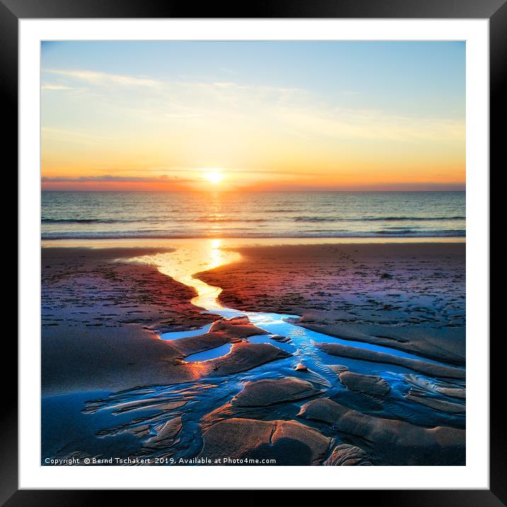 Sunset beach, St. Ives, Cornwall, England, UK Framed Mounted Print by Bernd Tschakert