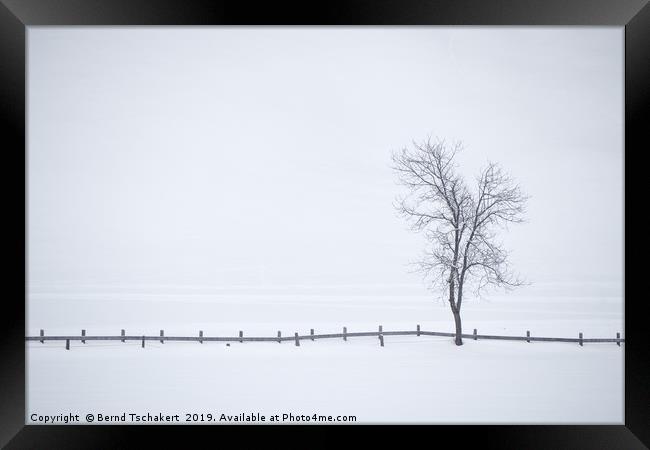 Tree, fence, fog and snow, Austria Framed Print by Bernd Tschakert