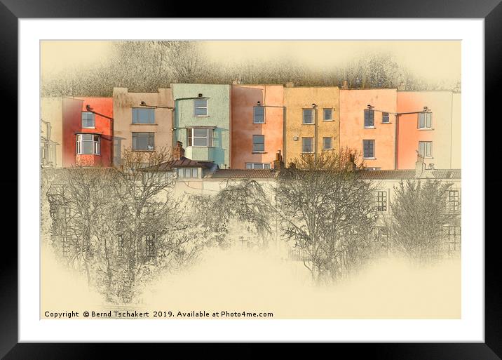 Colourful terraced houses, Bristol harbour, UK Framed Mounted Print by Bernd Tschakert