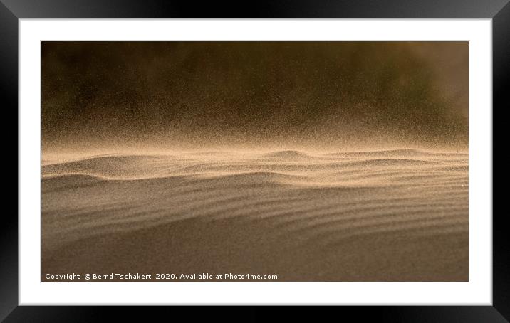 Strong wind blowing sand across dune, Rhossili, UK Framed Mounted Print by Bernd Tschakert