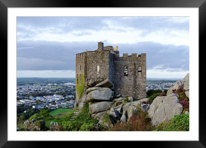 carnbrea castle cornwall Framed Mounted Print by Kevin Britland