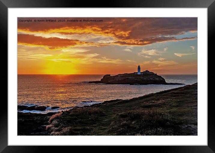 godrevy lighthouse sunset cornwall Framed Mounted Print by Kevin Britland