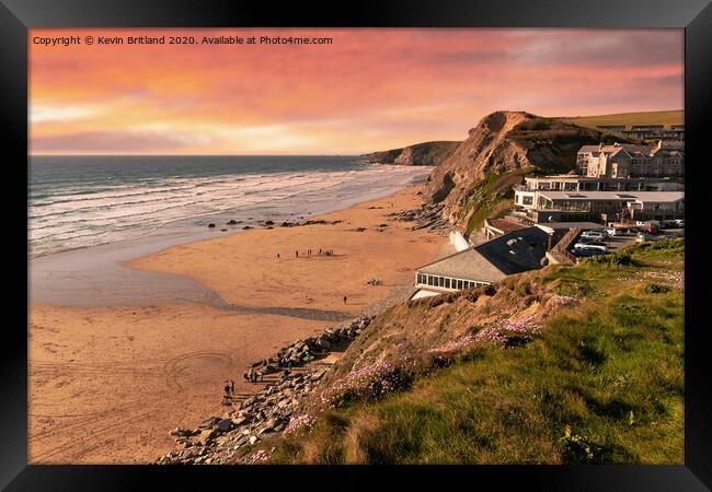 Sunset over watergate bay in cornwall Framed Print by Kevin Britland